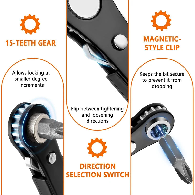 Right Angle Screwdriver Set Mini Ratcheting 90 Degree Offset Wrench Kit Pocket Tool for DIY Repair Low Profile Bit Socket