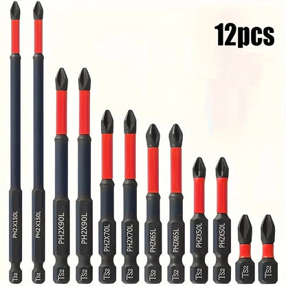 Magnetic Non-Slip Drill Bit Set 3/6/12 Pieces, S2 Steel, Crosshead and Impact Drill Bits, Suitable for Electric and Hand Drivers