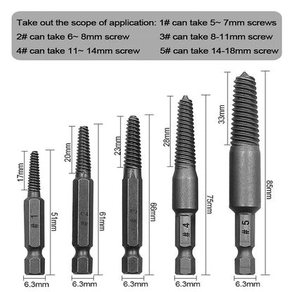5pcs Screw Extractor Center Drill Bits Guide Set Broken Damaged Bolt Remover Hex Shank And Spanner For Broken Hand Tool