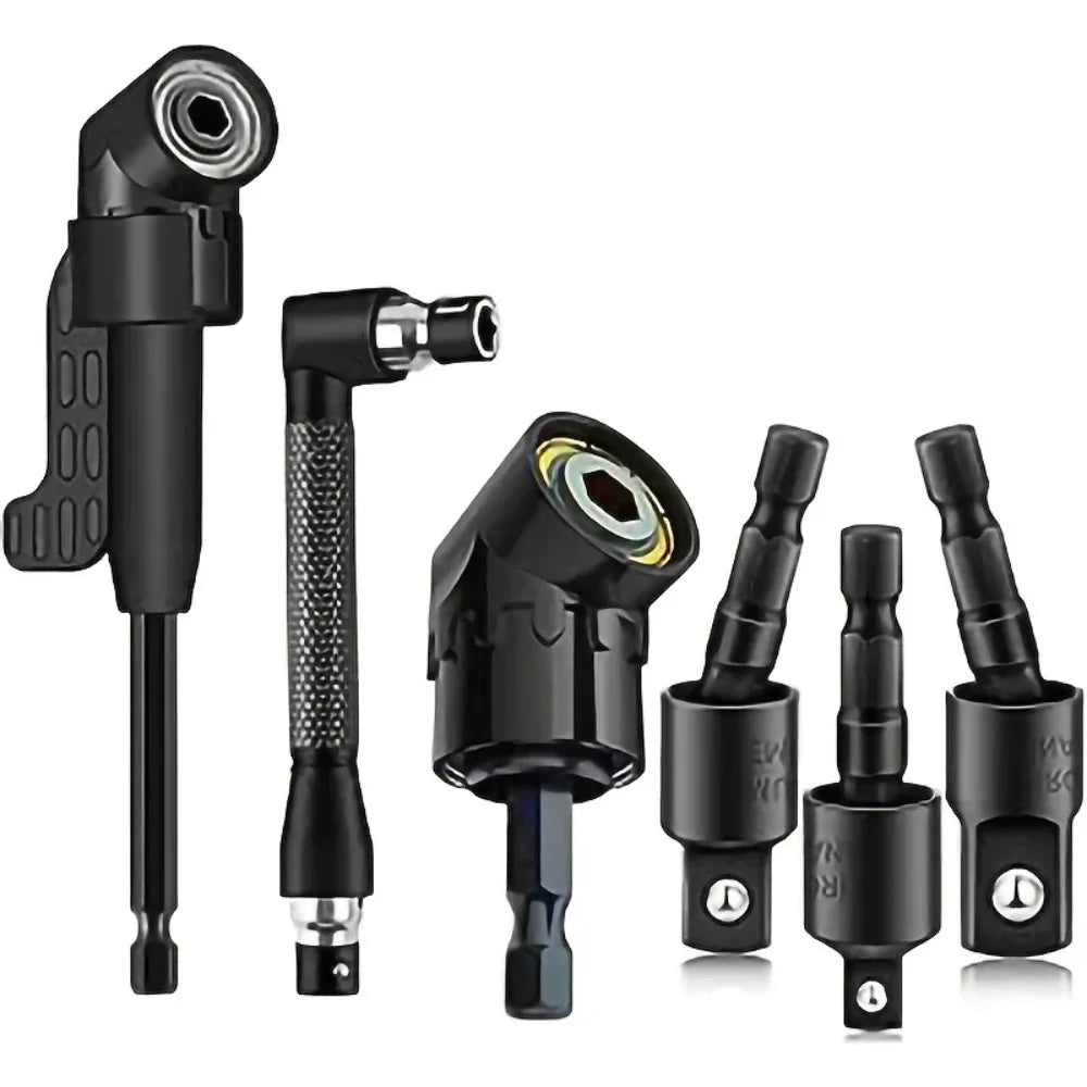 Flexible Drill Bit Extension 105° & 90° Right Angle Adapter, 1/4 3/8 1/2" Impact Socket Set, 360° Rotatable Shaft Extension