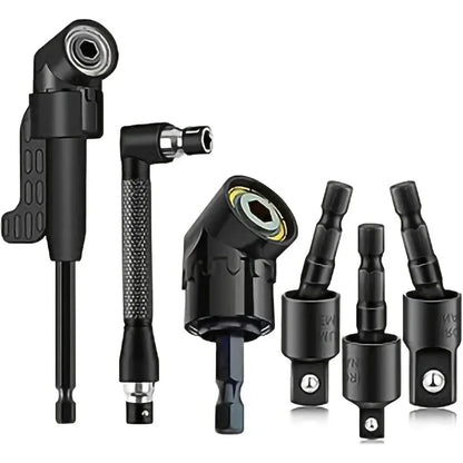 Flexible Drill Bit Extension 105° & 90° Right Angle Adapter, 1/4 3/8 1/2" Impact Socket Set, 360° Rotatable Shaft Extension