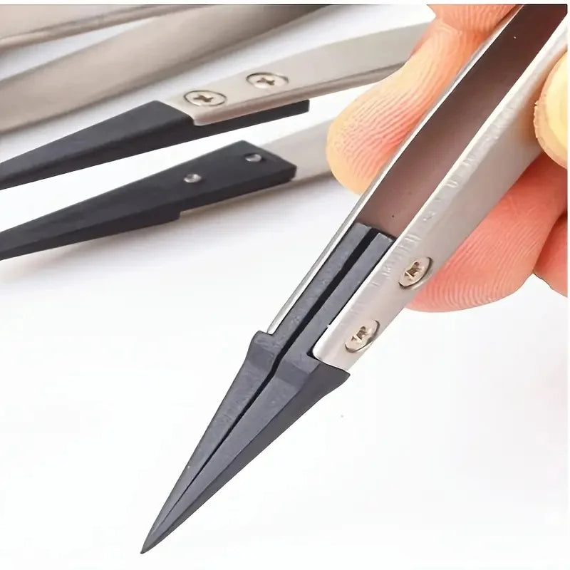 Heavy-Duty Precision Tweezers with ESD-Safe Anti-Static Tips for Electronics And Jewelry Repair Metal Construction