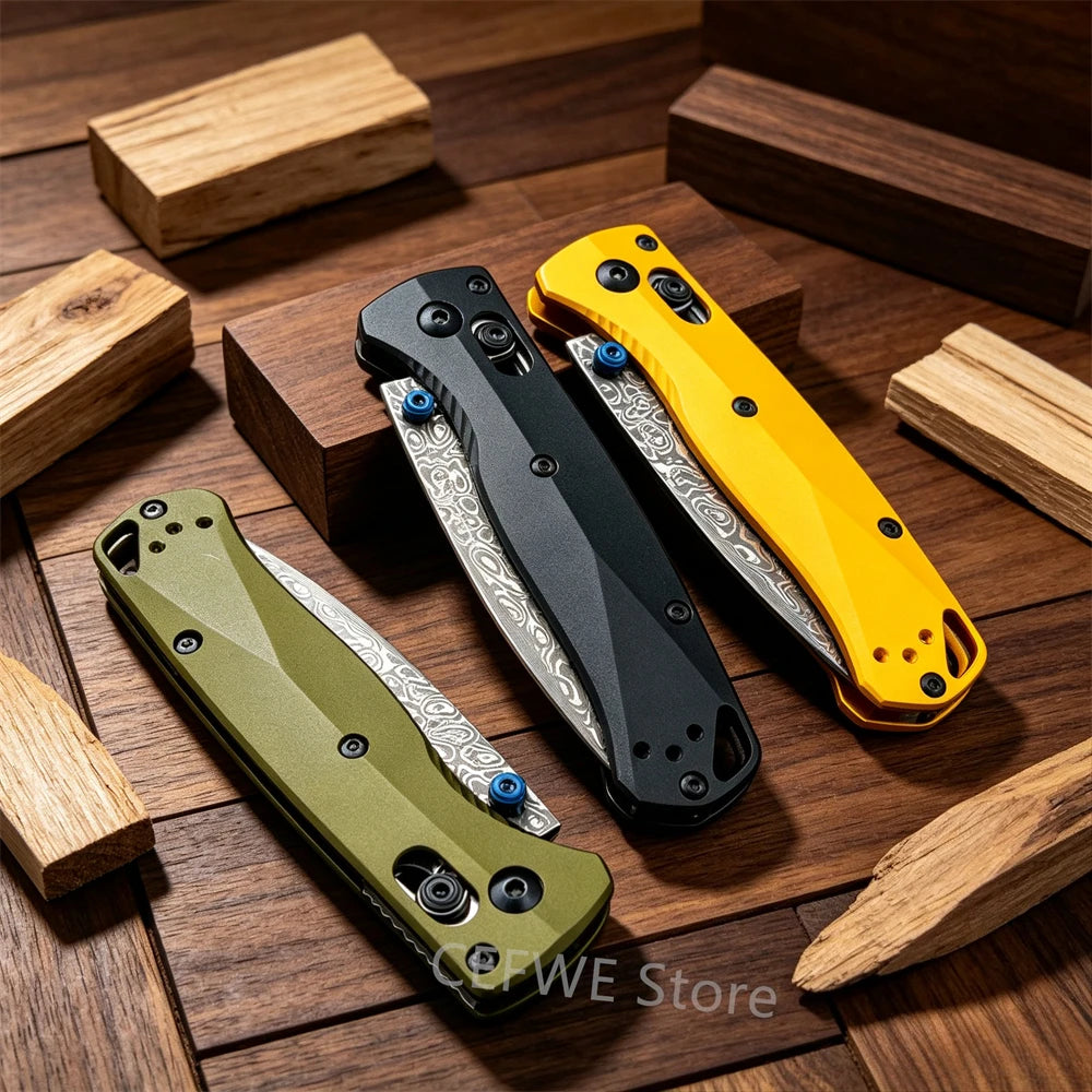 BM 533 Mini Bugout Axis Folding Knife, D2 Steel Blade Aluminum Handle Outdoor EDC Camping Hiking Fishing Cutting Tool Ideal Gift for Men
