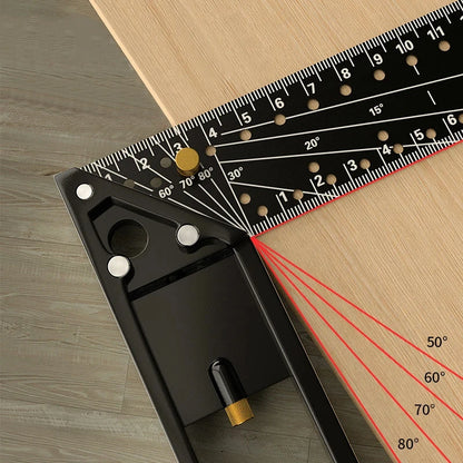Woodworking Square Ruler - Right Angle Ruler Carpenter Square Layout Tool, Retractable Ledge, 30/40CM Multi-Angle Scribe Mark