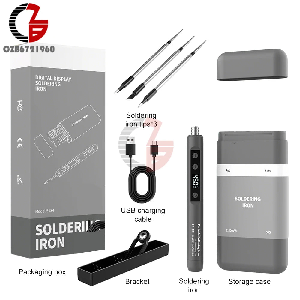 DC 5V Mini USB Type-C Soldering Iron Set Digital Electric Soldering Iron Adjustable Temperature DIY Heating Repair Welding Tool