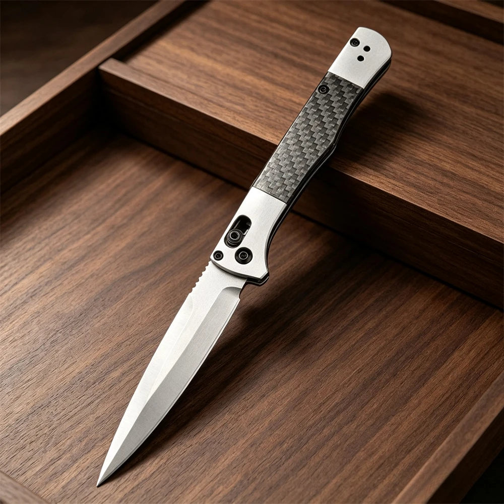 BM 4170BK AXIS Lock Pocket Tool Fact Folding Knife 3.95" S90V Black DLC Spear Point Blade, Aluminum Handles with Carbon Fiber Inlays for Outdoor Camping Hunting Tactical Knives