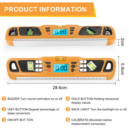 Digital Spirit Level Inclinometer Horizontal Scale Ruler Electronic LED Display Protractor Magnetic Base Measuring Tools
