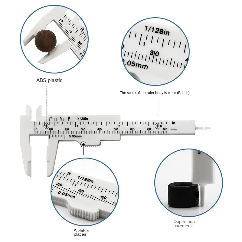 Plastic Portable Mini Sliding Vernier Caliper 0-80mm Double Scale Gauge Student Ruler Measure Tools Small Object Creative Gift