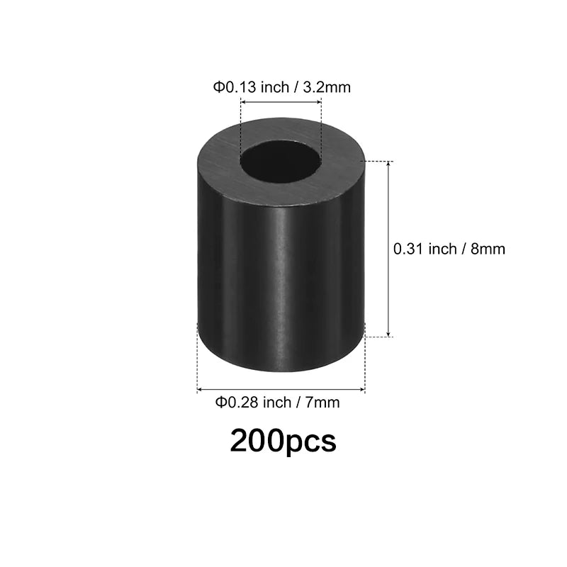 50-250 Pcs, Black Nylon Washers, 3.2mm ID 7mm OD 2-35mm Length Round Plastic Spacer Washer Standoff Non-Threaded for M3 Screws