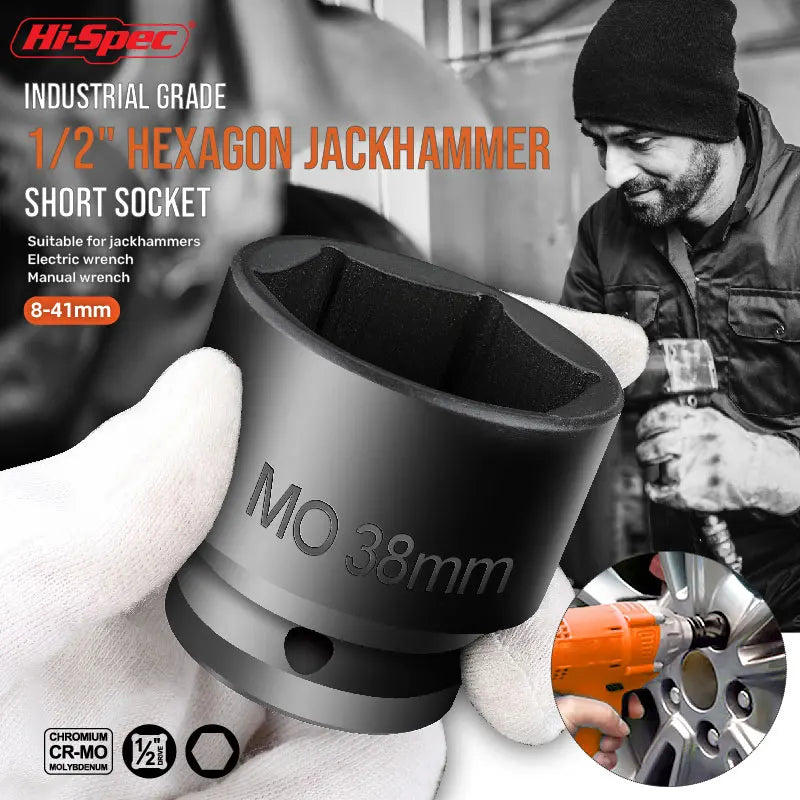 Heavy Duty 1/2" Drive Hexagon Impact Socket Shallow Metric Sockets for Impact Driver  High Torque CR-MO Tools for auto repair