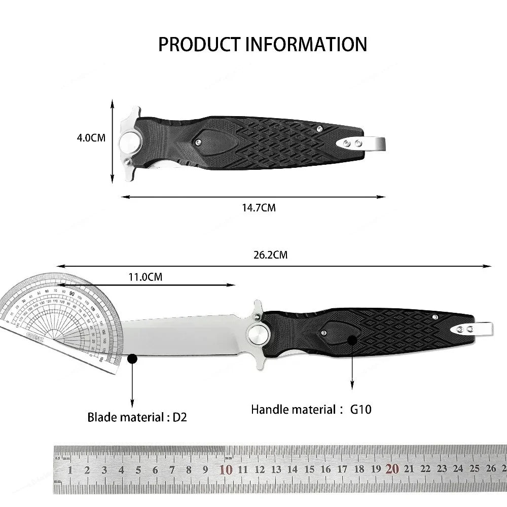 High Hardness Stainless Steel D2 Folding Knife with G10 Handle Suitable for Outdoor Camping, Hiking, Daily Emergency Carrying, Practical Cutting Knife, Fishing Knife, Exploration Series Tools, Men's Gift.