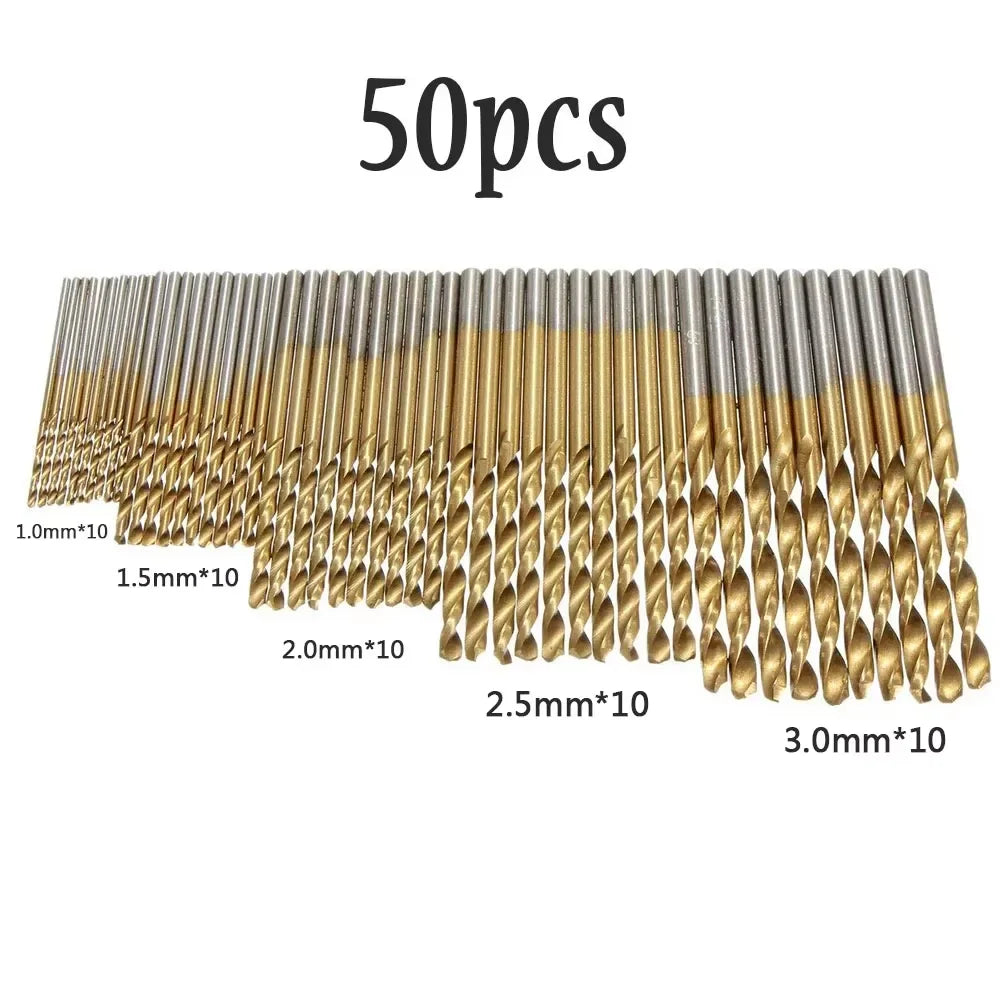 50Pcs Titanium Coated Drill Bits HSS High Speed Steel Drill Bits Set Tool High Quality Power Tools 1/1.5/2/2.5/3mm