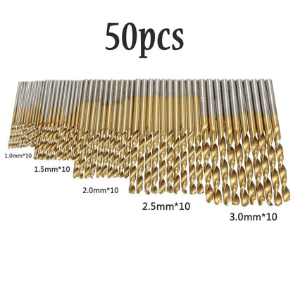 50Pcs Titanium Coated Drill Bits HSS High Speed Steel Drill Bits Set Tool High Quality Power Tools 1/1.5/2/2.5/3mm