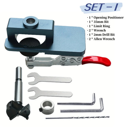 Woodworking 35mm Concealed Hinge Jig Kit or Drill Accessories, Hinge Boring Jig Drilling Guide Locator for Cabinet Cupboard Tool
