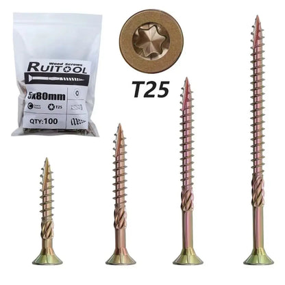 100Pcs/Pack 35mm 45mm 60mm 80mm Self-tapping Screw M5 Flat Head Torx T25 Screws Galvanized Woodworking Screws Hardware Tools