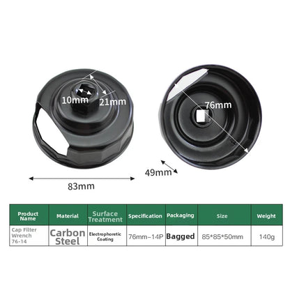 76mm Oil Filter Cap Wrench Removal Tool Socket Style 14 Flutes Carbon Steel Non Slip Grip Tool