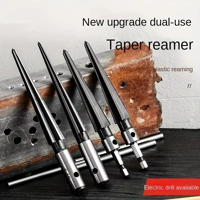 3-13/5-16 mm T Handle Taper Reamer Set,6 Fluted Chamfer Reaming Guitar Bridge Pin Hole Handle Tapered Reamers Woodworker Tool