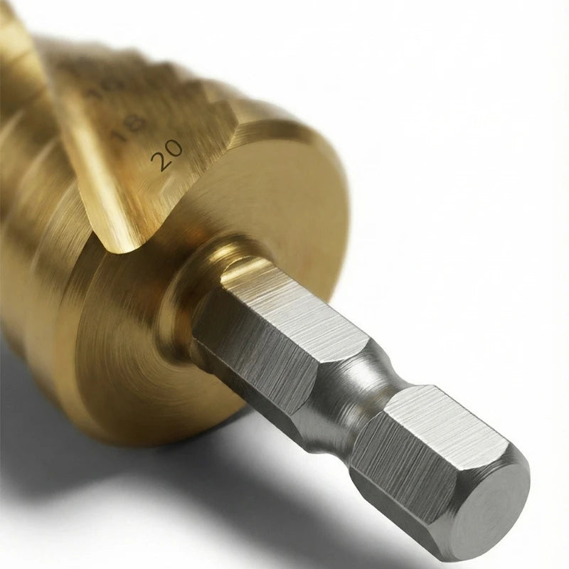 4-12/4-20/4-32mm Spiral Grooved Step Drill Bits HSS Titanium Coated Drill Hex Shank Cutting Tool for Wood, Stainless Steel,Metal