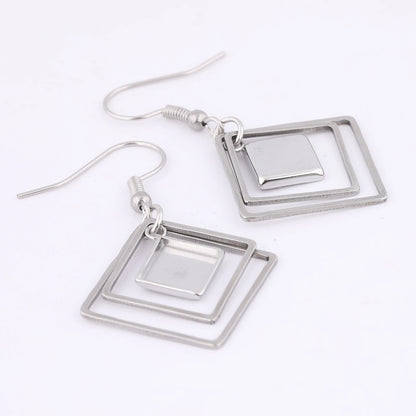 10pcs Stainless Steel Double Hoop Earring Base Blanks Fit 8mm Square Cabochon Earrings Bezel Settings Diy Hooks Findings
