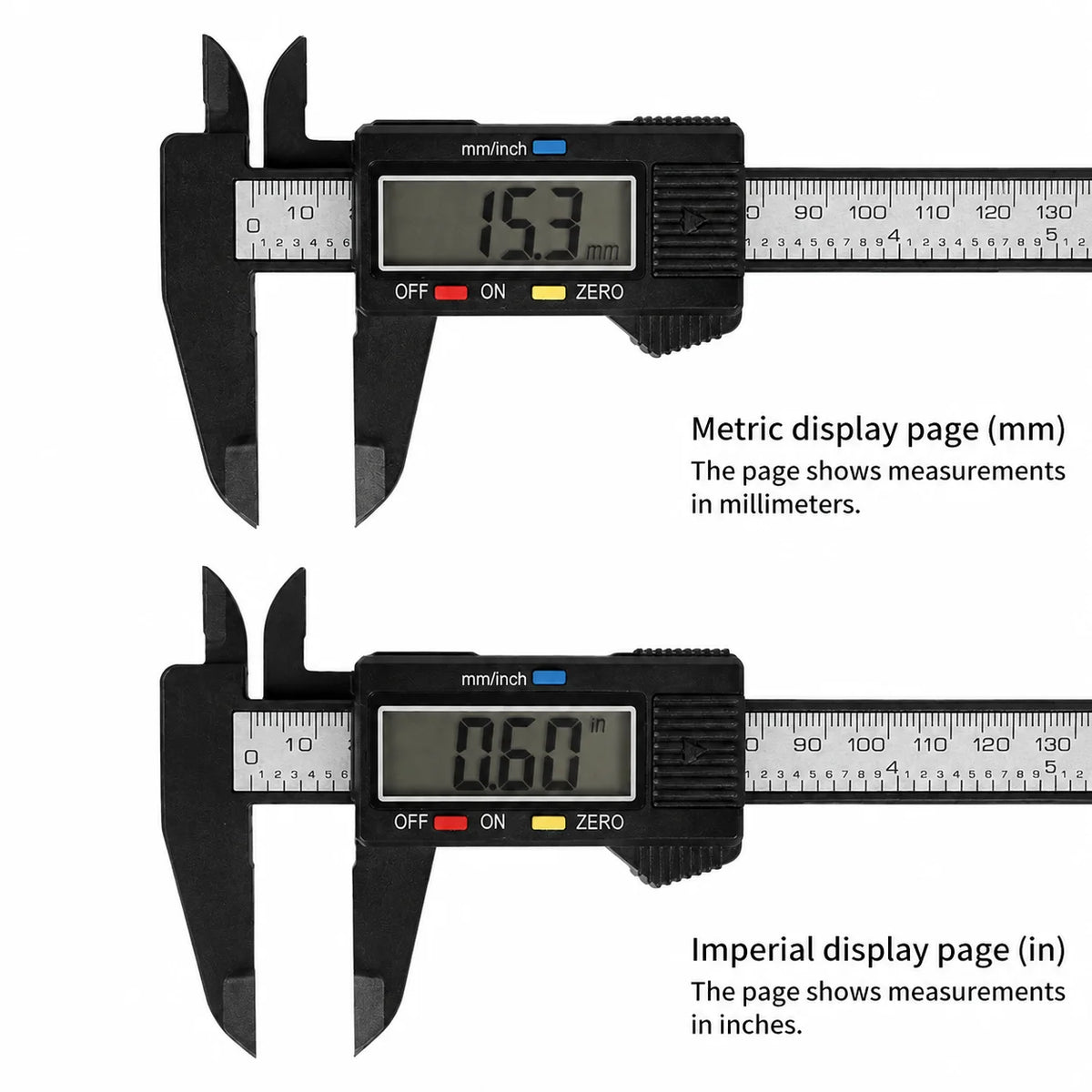 0-150mm Dual Unit Carbon Fiber Digital Vernier Caliper,MM/Inch, Inner&Outer Diameter Measuring Tool for Jewelry and Hardware
