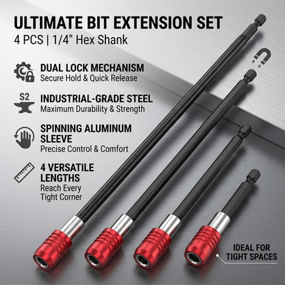 Magnetic Drill Bit Extension Set 1/4 Hex Shank Quick Release Impact Driver Extender Bar Dual Lock Screwdriver Holder 12 Inch Lon