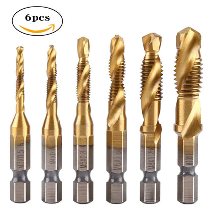 6pc High-speed Steel 4341 Titanium Plated Composite Tap Drill and Tap Integrated Machine Tap Open and Chamfer Tool Set