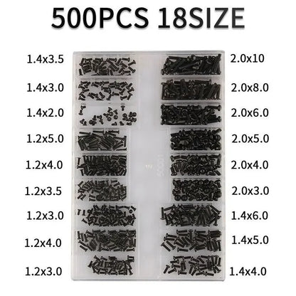 500PCS 18Size Laptop Notebook Tiny Computer Replacement Electronic Screws Assortment Repair Kit Flat Head Mini Screw Set