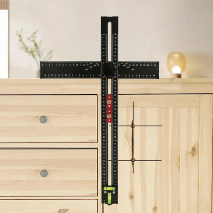 2-in-1 Adjustable T Square Drilling Positioning Ruler Aluminum Cabinet Drawer Hardware Hole Drilling Template Kit