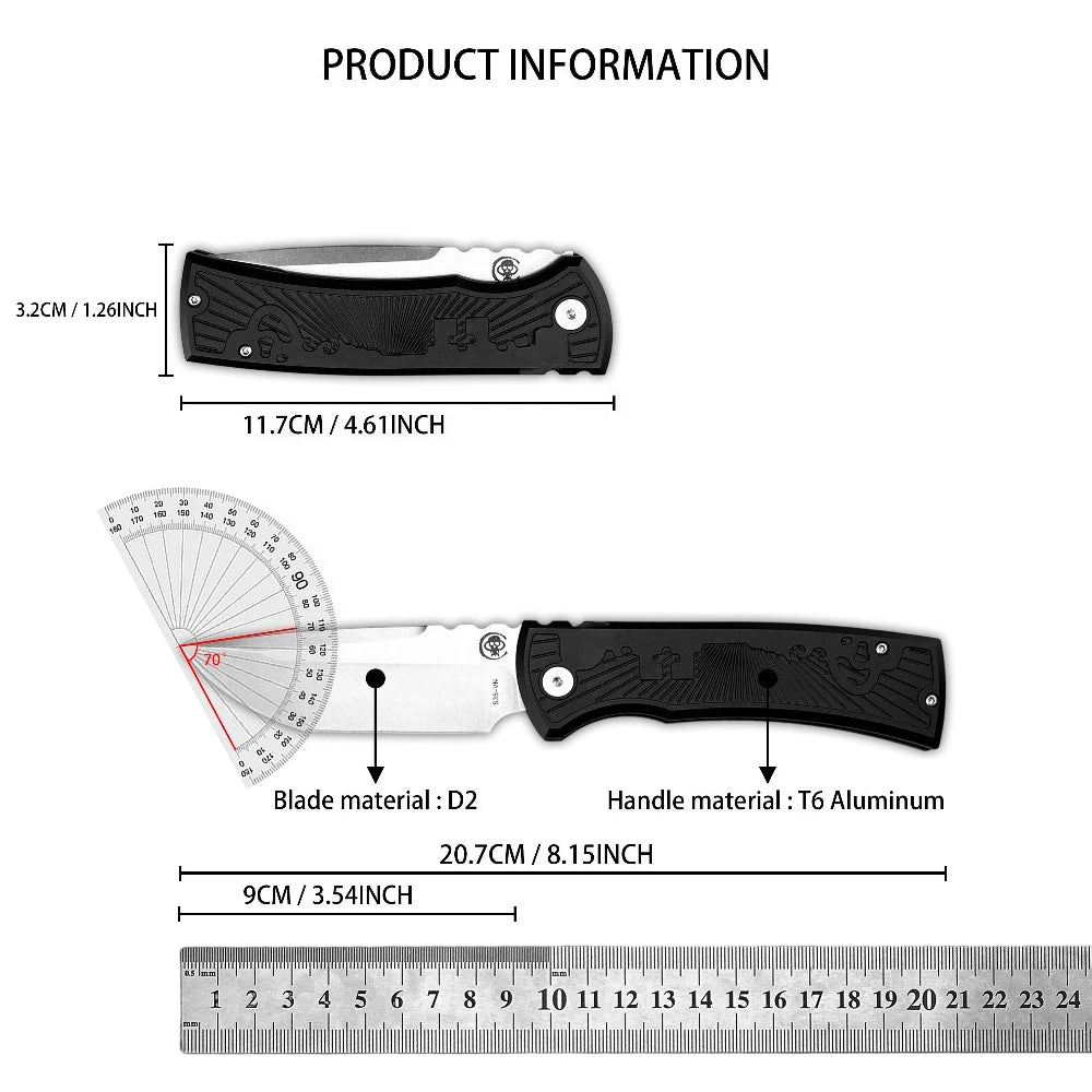 Redencion PT229 Outdoor Ambidextrous Pocket Knife T6 Aluminum Handle Premium Jungle Camping Adventure Everyday Carry Tool Practical D2 Blade Folding Knives
