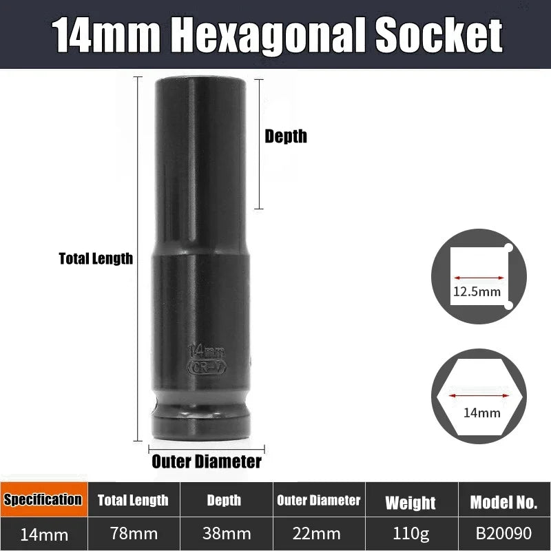 1/2" Drive Deep Impact Socket Drive Metric Wrench Socket Deep Impact Socket Pneumatic Wrench Head Tire Removal Tools