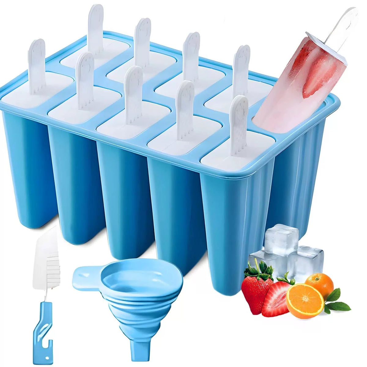 Silicone Popsicle Molds 10 Pcs Ice Pop Maker with 10 Large, Blue [1]
