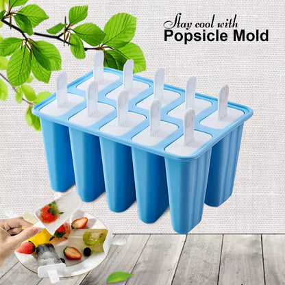 Silicone Popsicle Molds 10 Pcs Ice Pop Maker with 10 Large, Blue [2]