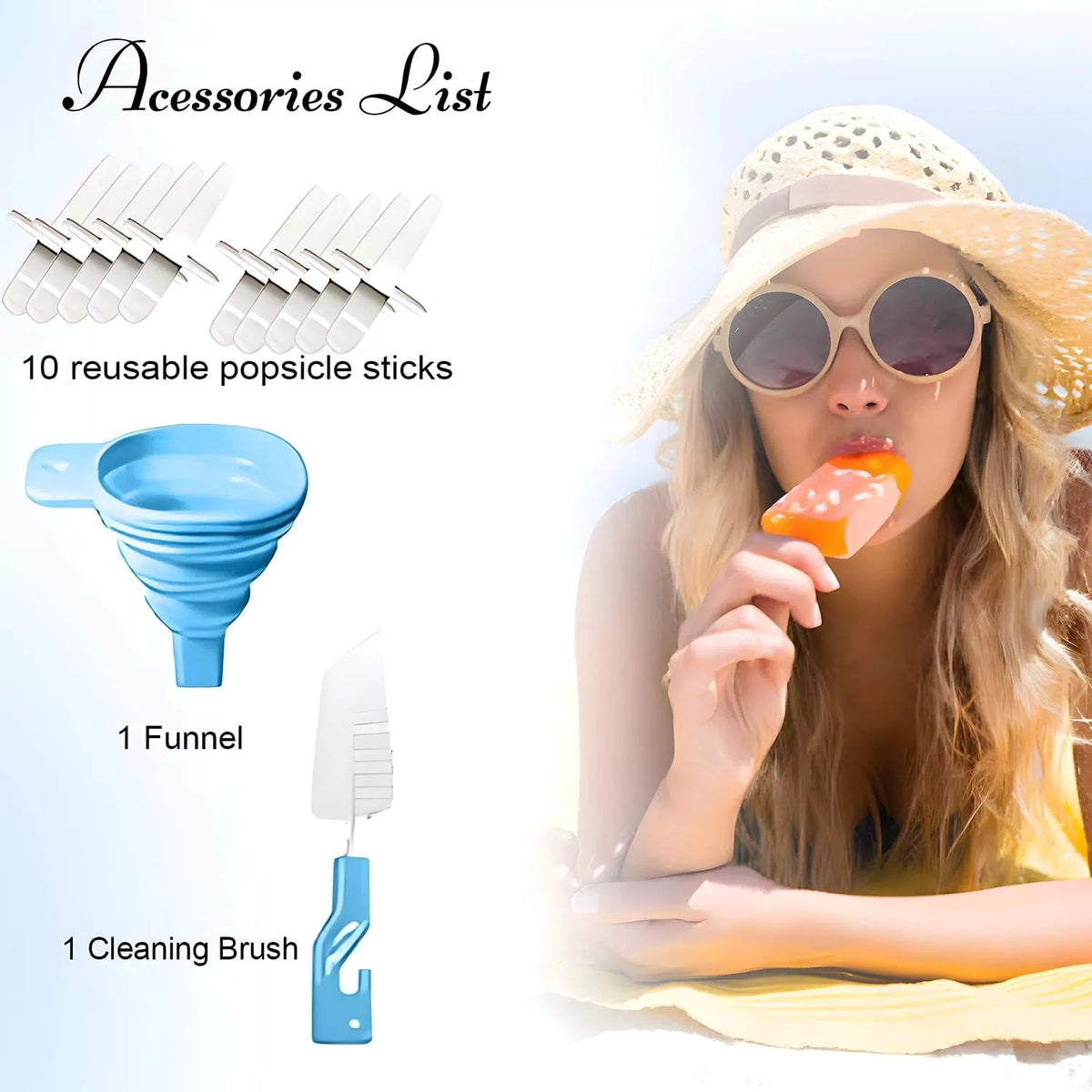 Silicone Popsicle Molds 10 Pcs Ice Pop Maker with 10 Large, Blue [6]