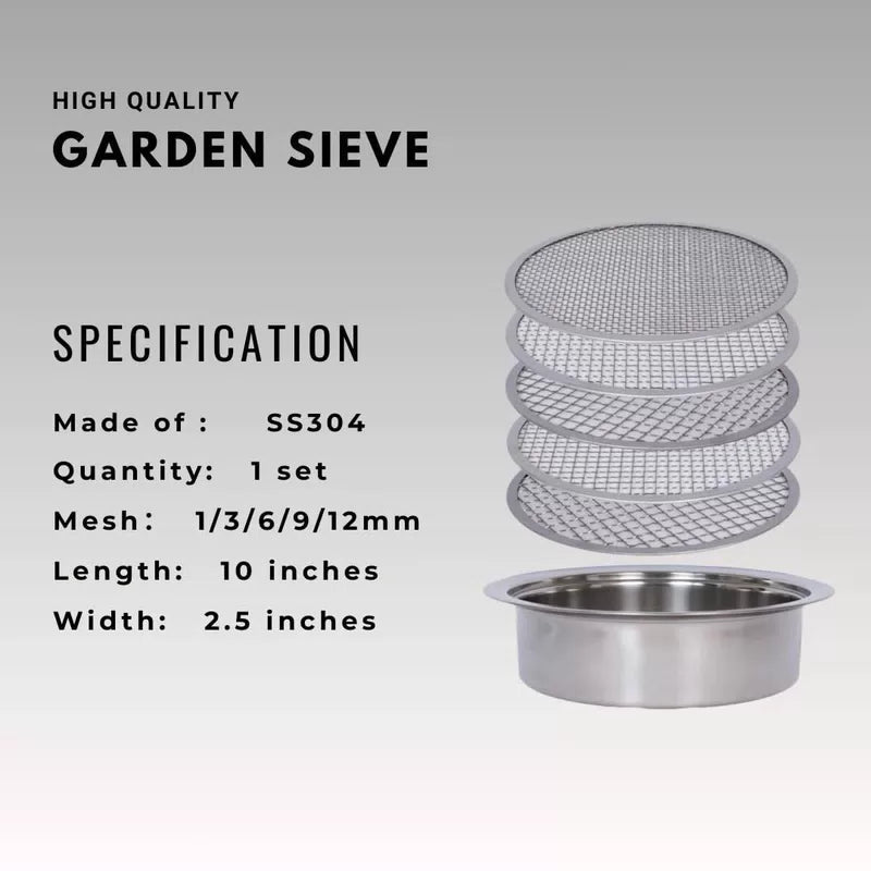 Soil Sifter Set for Garden with 5PCS Mesh(1,3,6,9,12mm) Sieve silver [4]