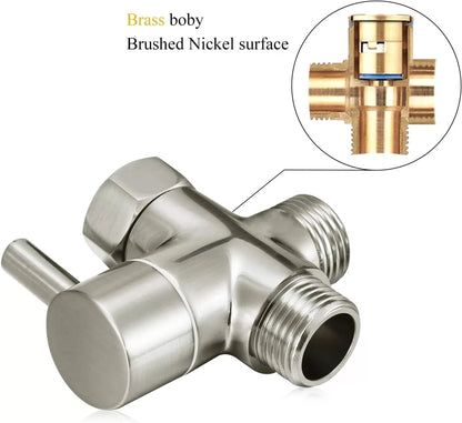 Solid Brass 3-way G1/2 Shower Diverter 2.5 x 2.6 x 1 inches, Brushed Nickel [2]