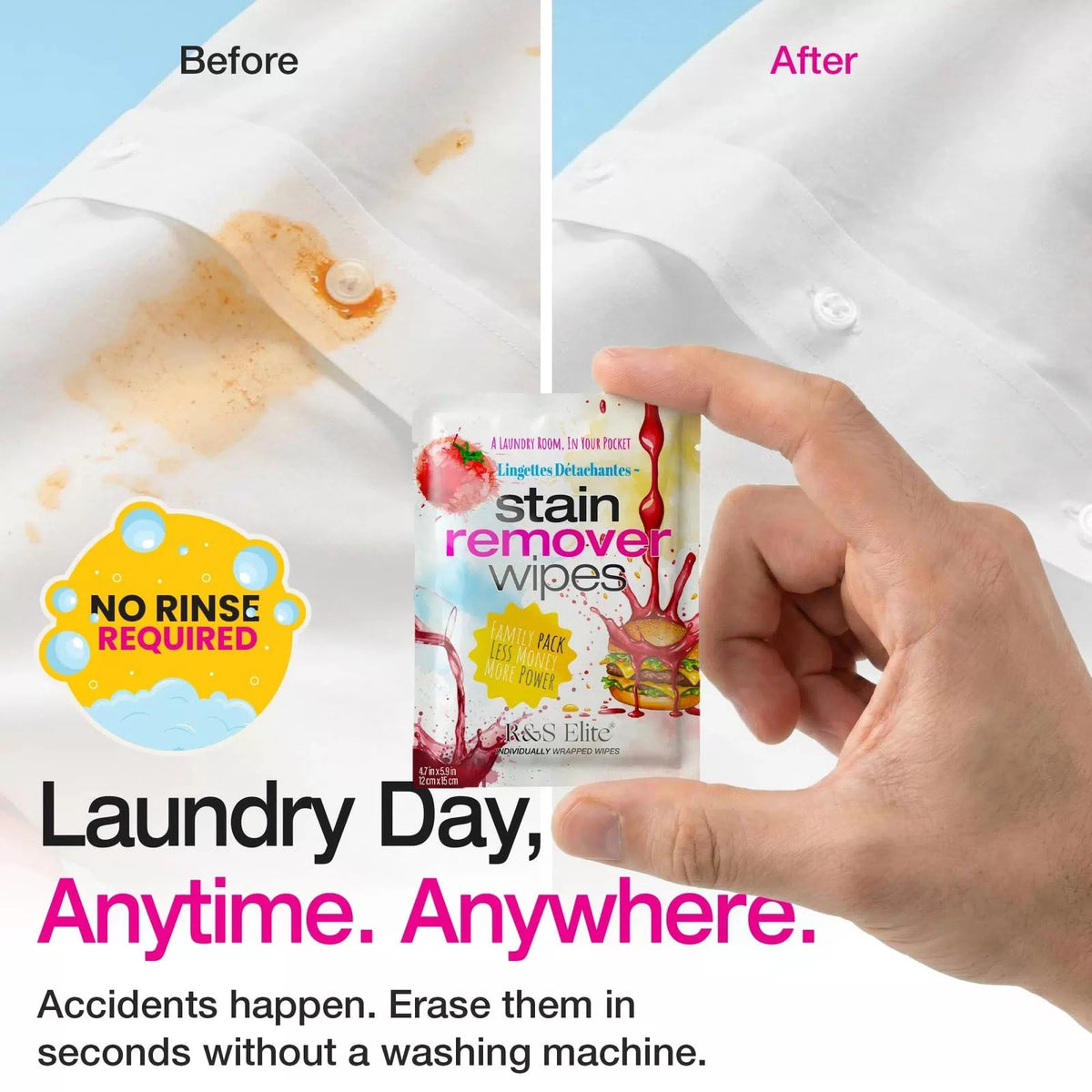 Stain Remover Wipes, 50 Count, Individually Wrapped, 1 Count (Pack of 50) [2]