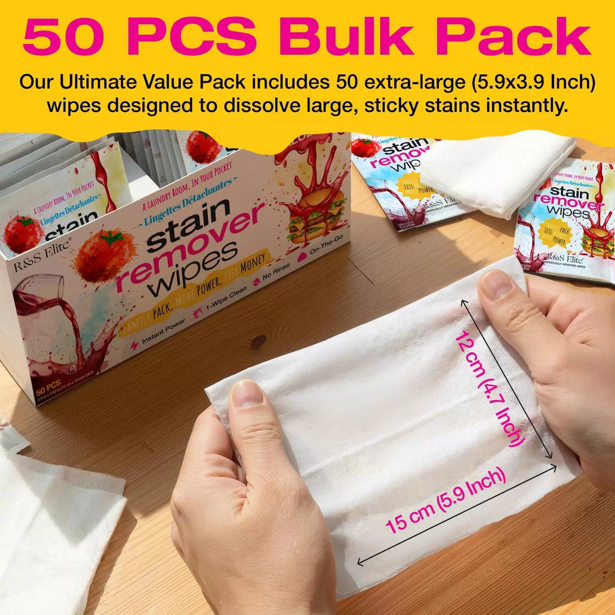 Stain Remover Wipes, 50 Count, Individually Wrapped, 1 Count (Pack of 50) [7]
