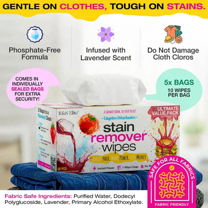 Stain Remover Wipes, 50 Count, Individually Wrapped, 1 Count (Pack of 50) [8]