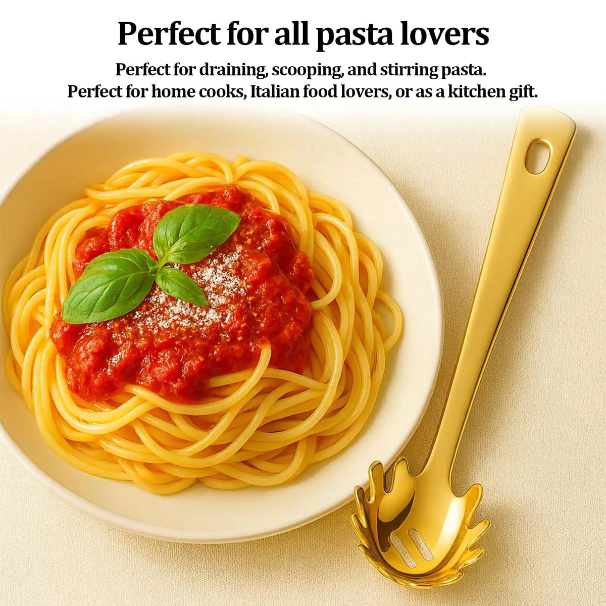 Stainless Steel Pasta Spoon with Teeth Gold Steel, [4]