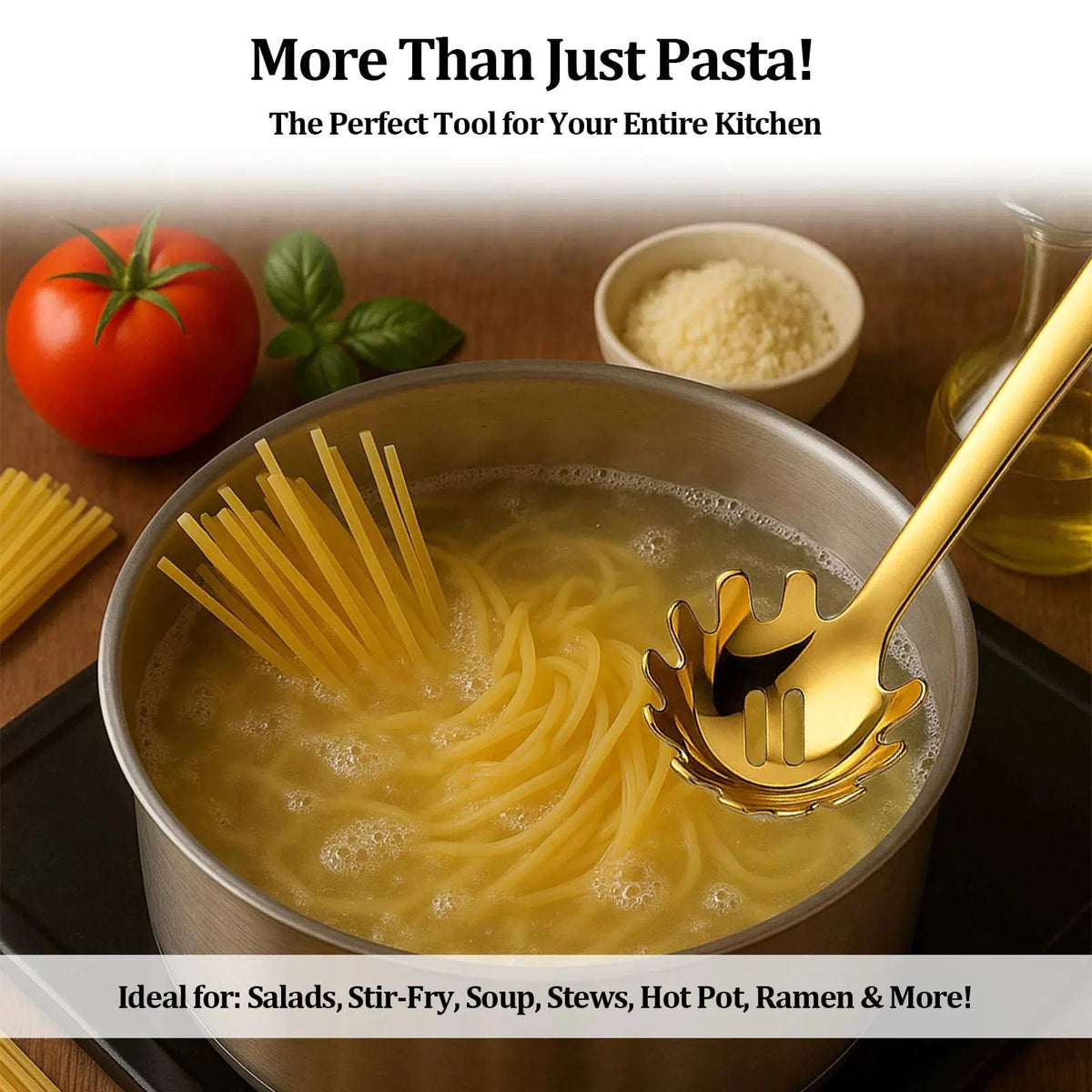 Stainless Steel Pasta Spoon with Teeth Gold Steel, [5]