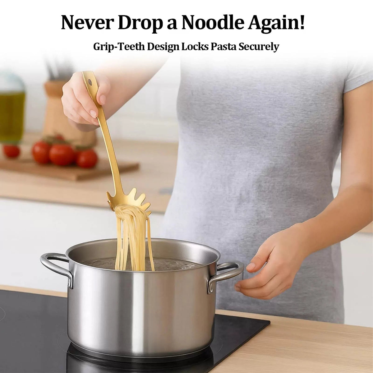 Stainless Steel Pasta Spoon with Teeth Gold Steel, [6]