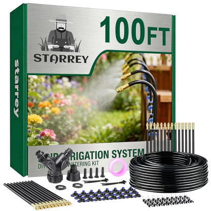 Starrey Drip Irrigation System, 2026-Upgrade 100Ft 1/4" Garden 100FT/24pcs [1]