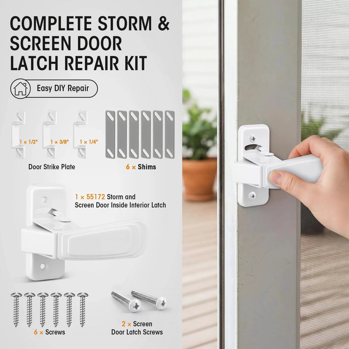 Storm & Screen Door Latch Replacement Kit with Strike Plate,White White [2]
