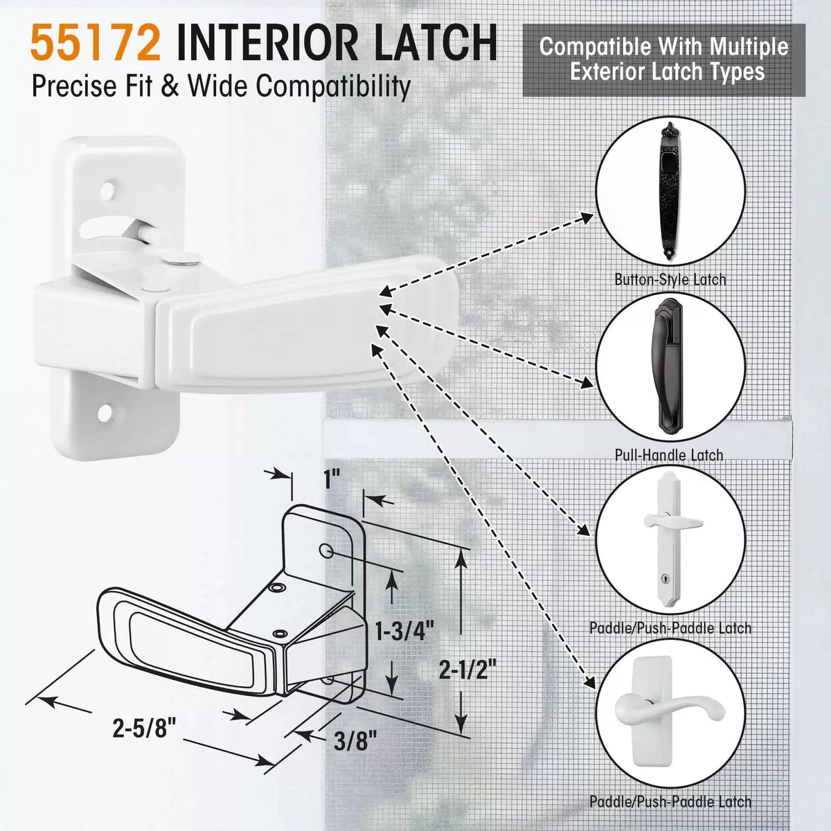 Storm & Screen Door Latch Replacement Kit with Strike Plate,White White [4]