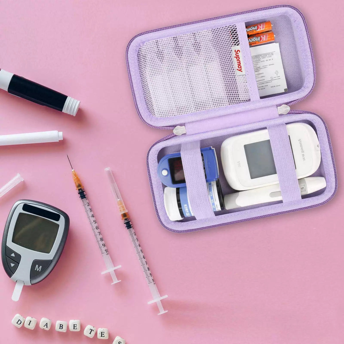 Supmay Diabetic Supplies Hard Case 6.6 x 3.8 x 1.9 inch, Purple [6]