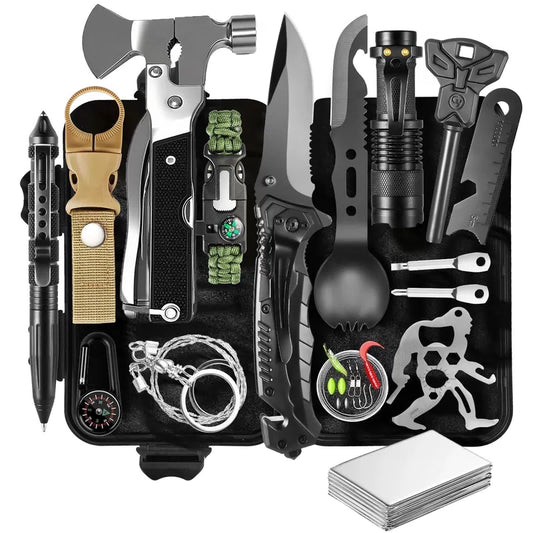Survival Gear Kit for Men: 27-in-1 Complete Tools & Large, Black, Orange [1]