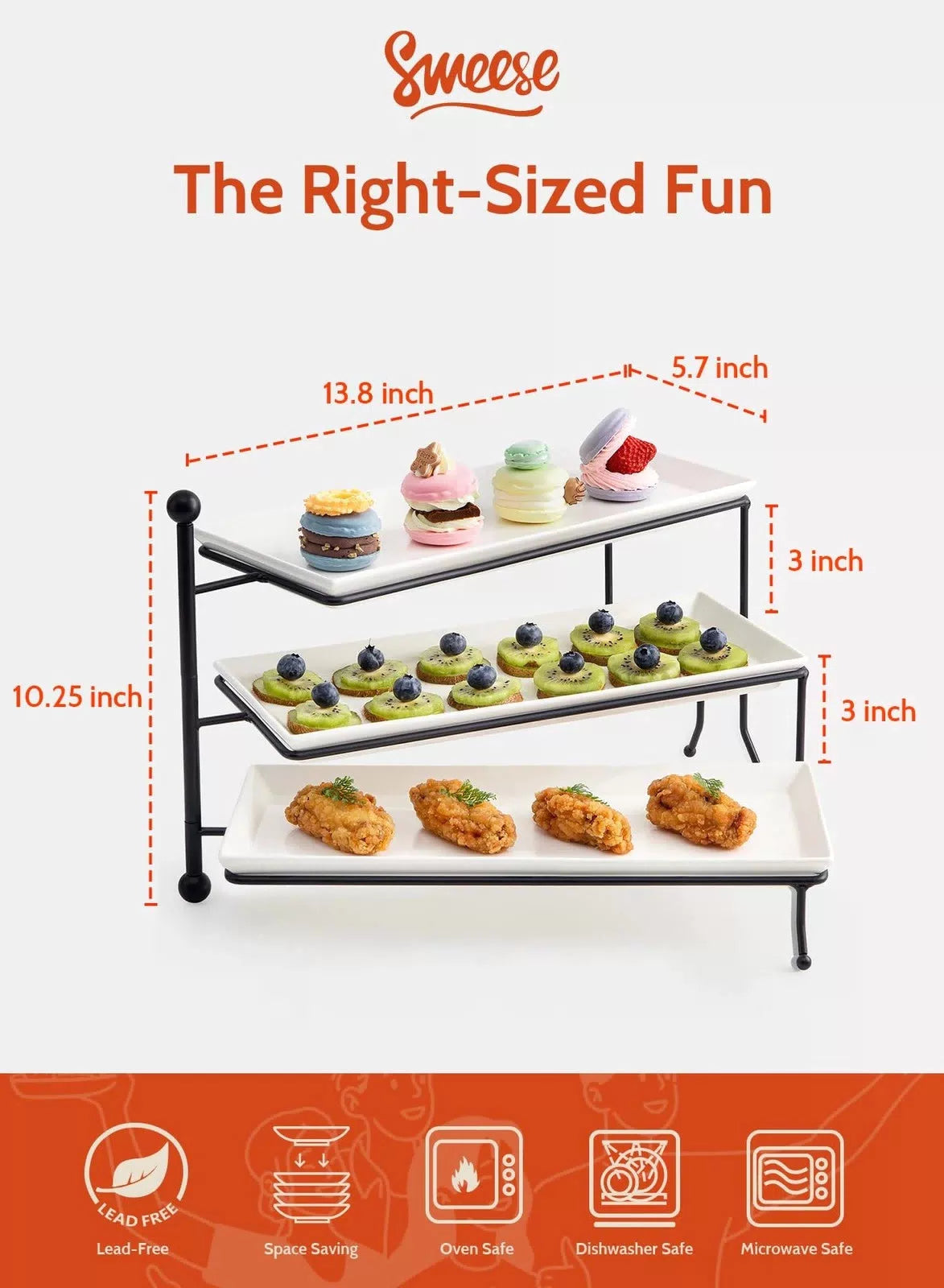 Sweese 3 Tiered Serving Stand, Foldable Rectangular Food Display Stand White [2]