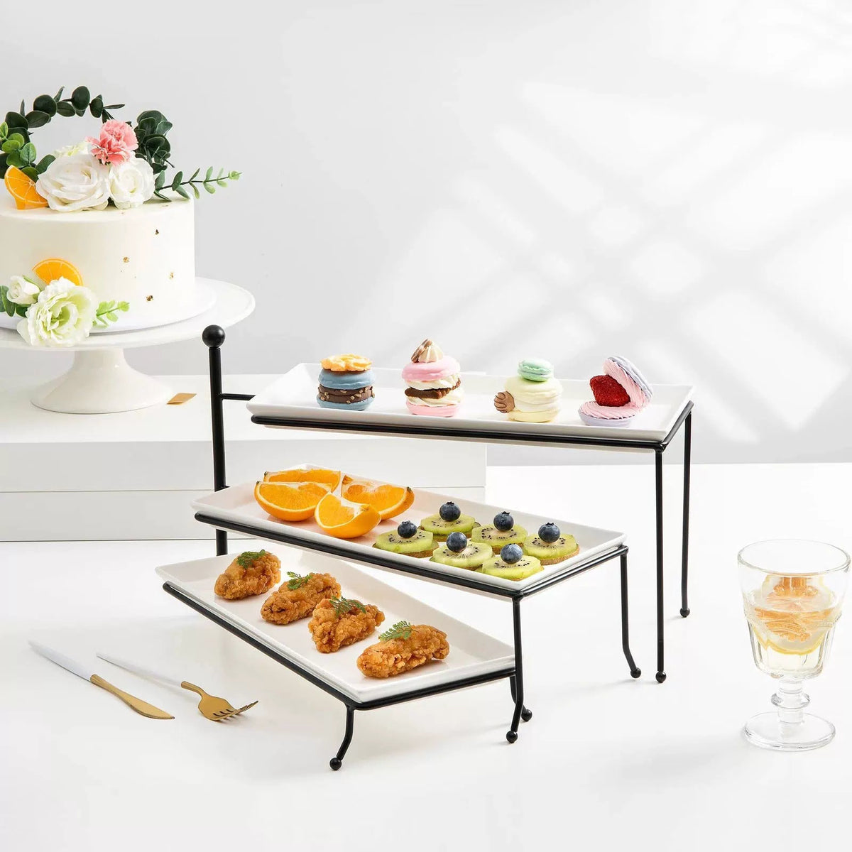 Sweese 3 Tiered Serving Stand, Foldable Rectangular Food Display Stand White [3]