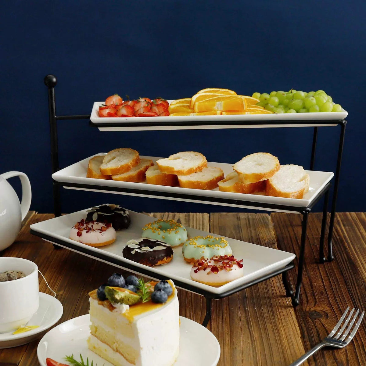 Sweese 3 Tiered Serving Stand, Foldable Rectangular Food Display Stand White [5]