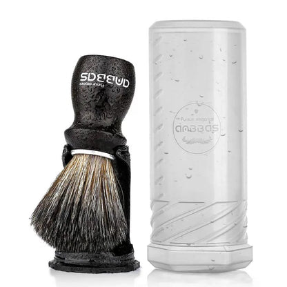 Synthetic Badger Shaving Brush Kit with Travel Tube and Stand for Men Ebony [1]